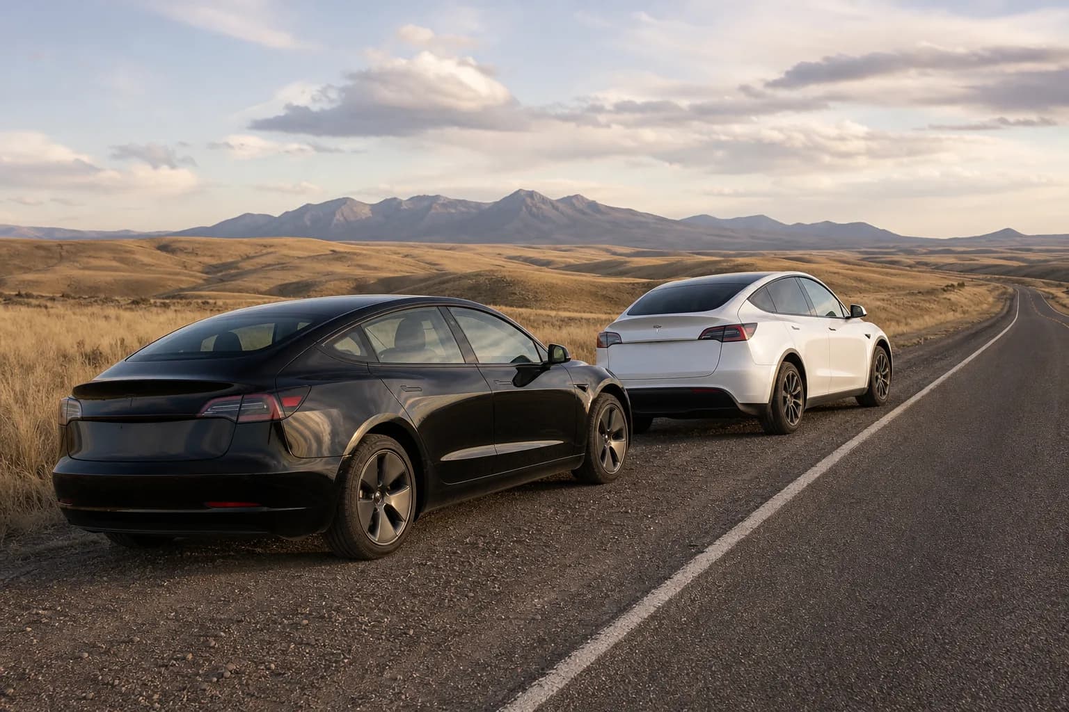 Tesla Model 3 y Model Y en una ruta abierta