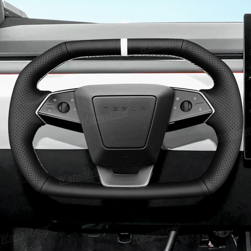 Funda de volante de cuero Nappa cosida a mano para Cybertruck