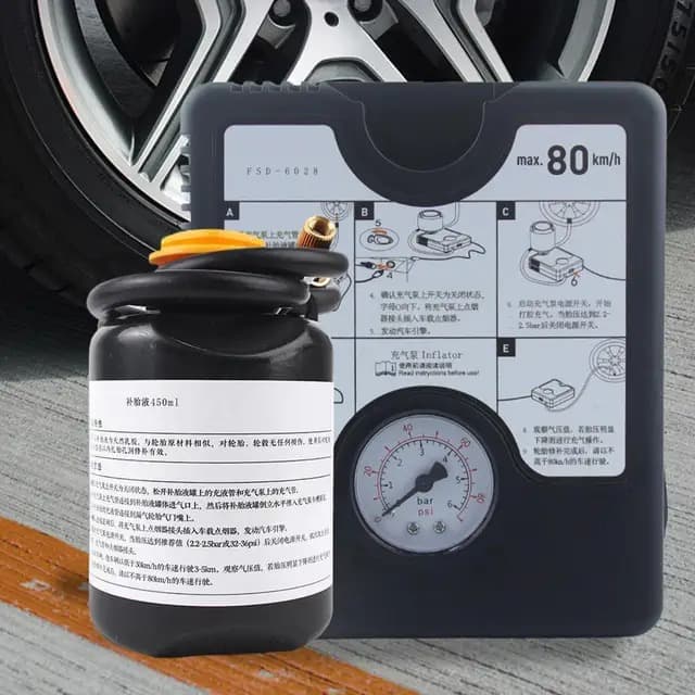 Kit de reparación temporal de pinchazos: sellador de 450 ml con compresor de 12 V